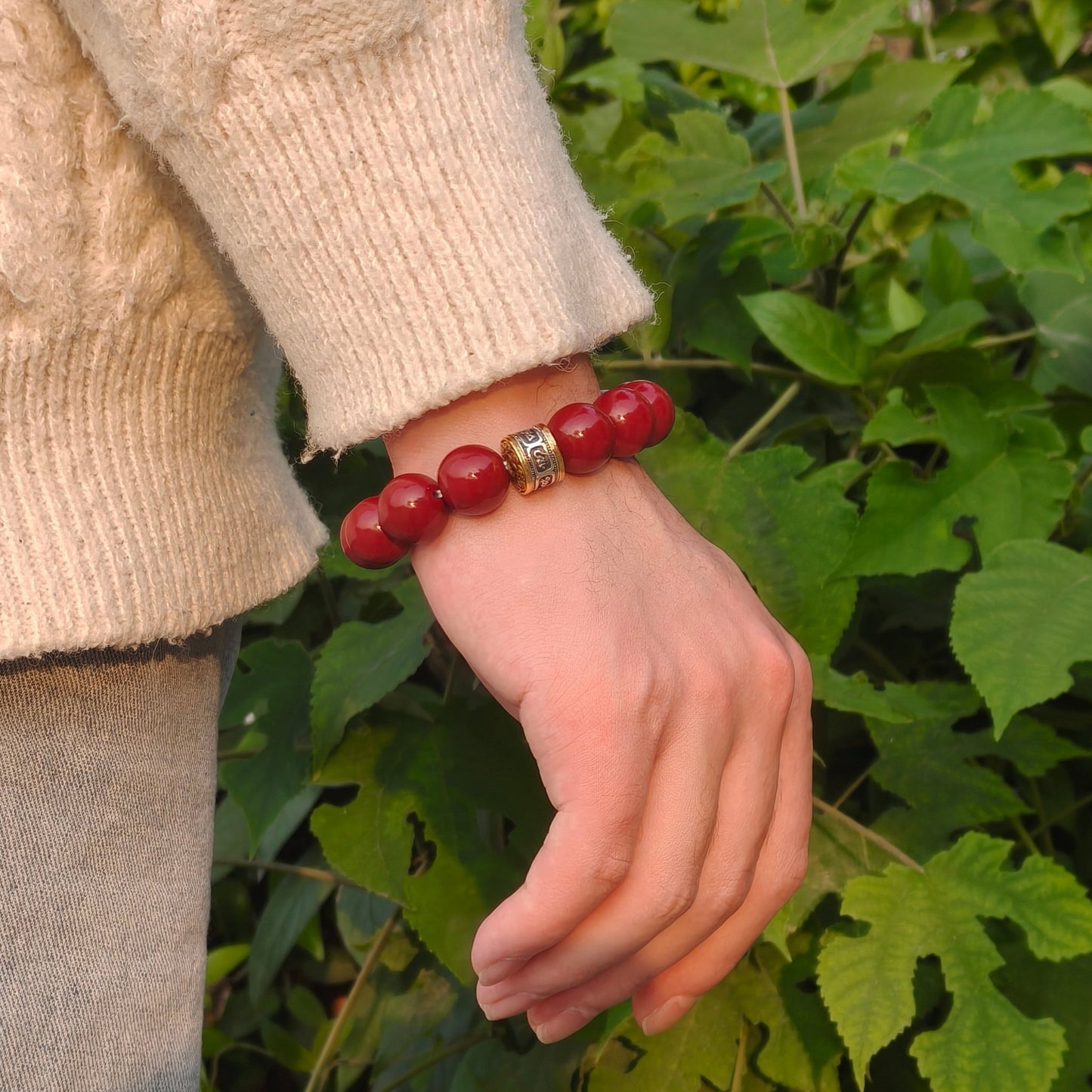 Fire Element Energy Cinnabar Bracelet male - M - starViolet