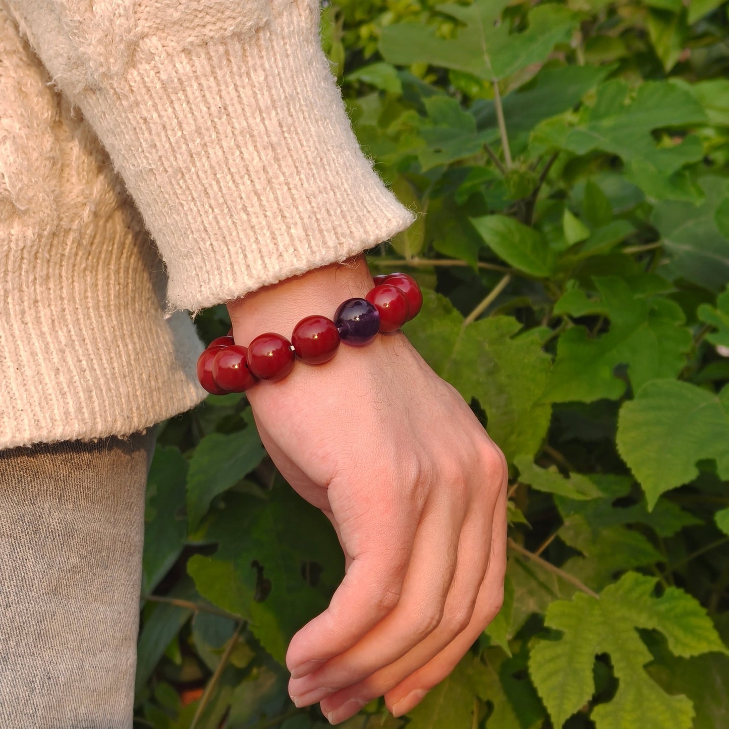 Fire Element Energy Cinnabar Bracelet male - M - starViolet