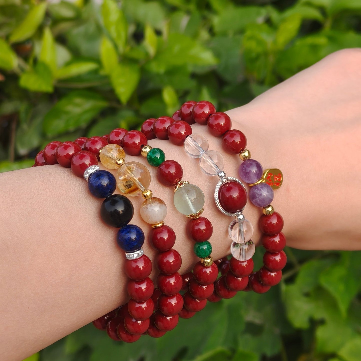 Luck of Love Cinnabar & Rose Quartz Designed Bracelet - M - starViolet