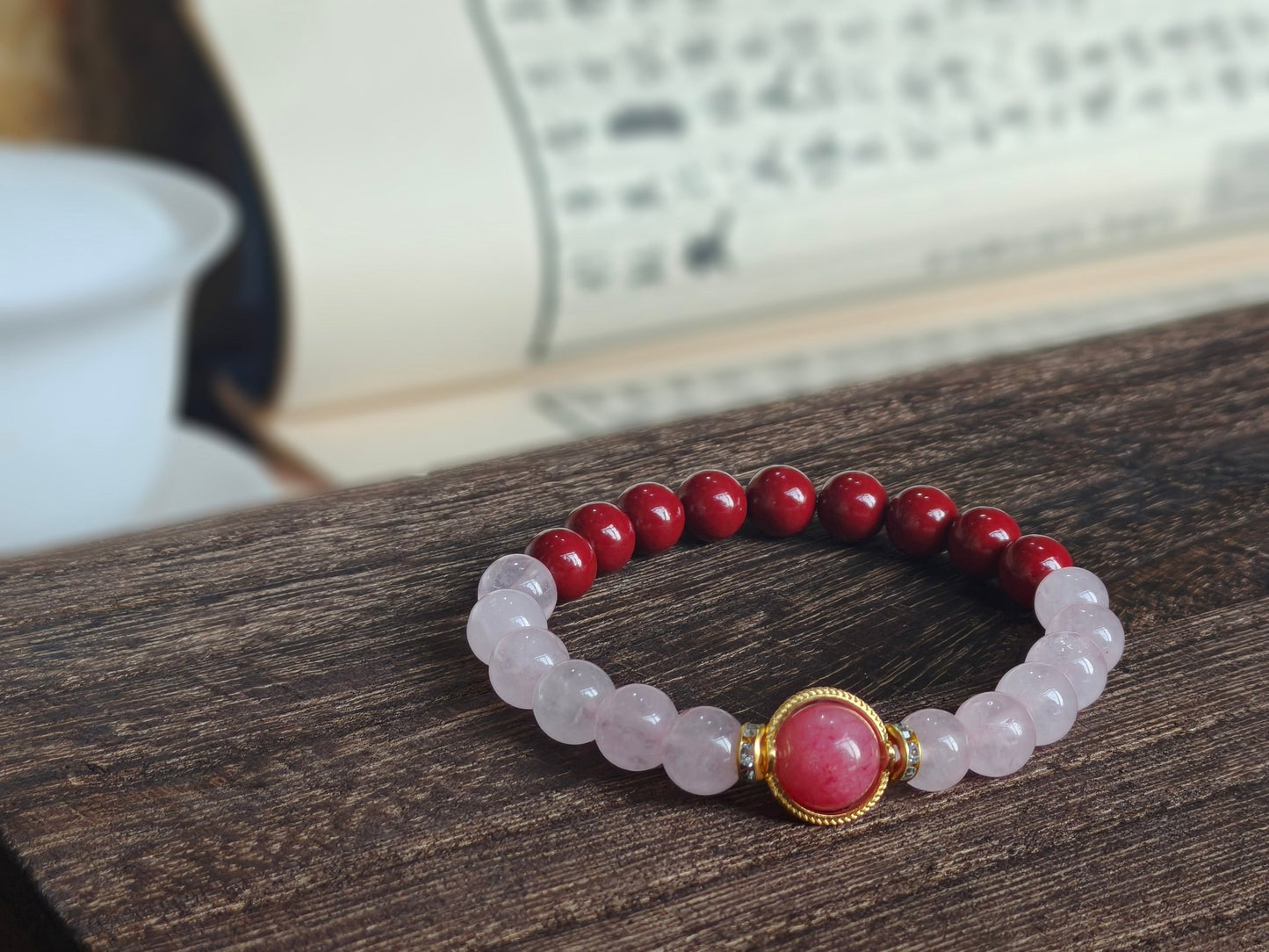 Luck of Love Cinnabar & Rose Quartz Designed Bracelet - M - starViolet