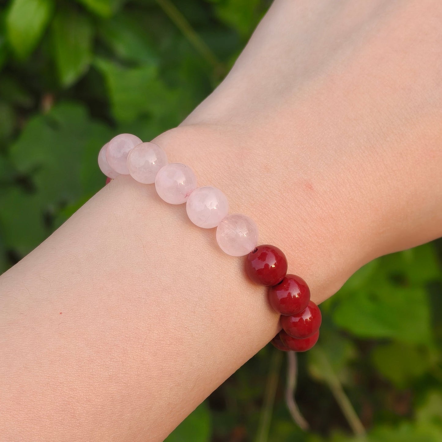 Luck of Love Cinnabar & Rose Quartz Designed Bracelet - M - starViolet