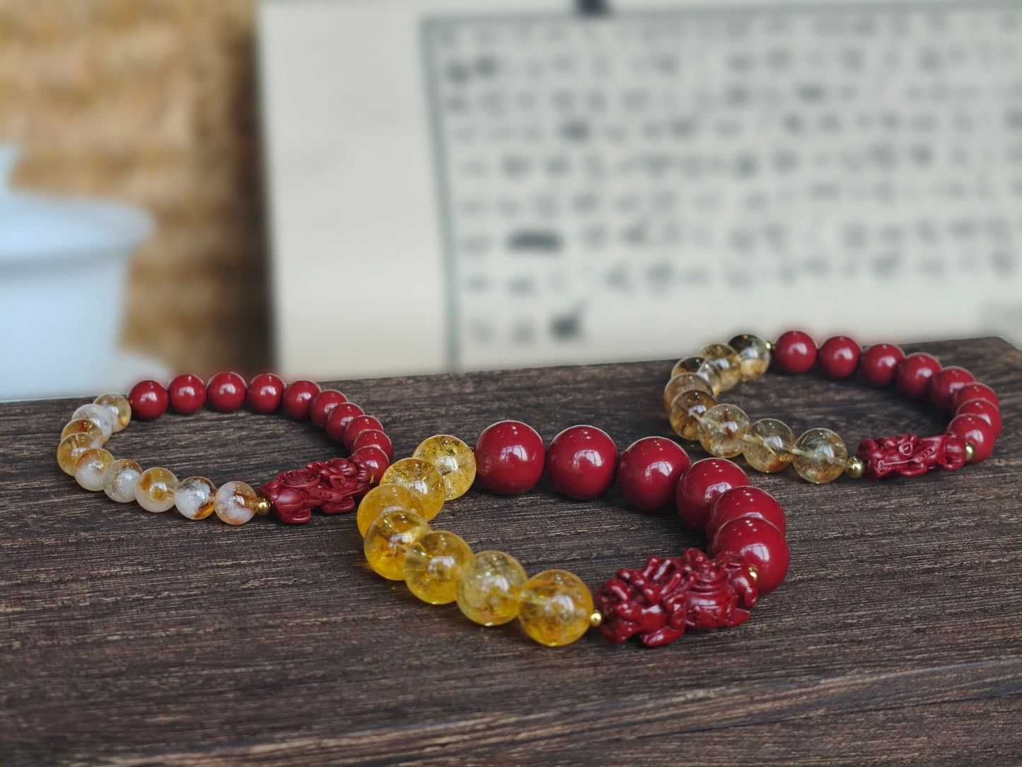 Luck of Wealth Cinnabar, Citrine & Pixiu Designed Bracelet - M - starViolet