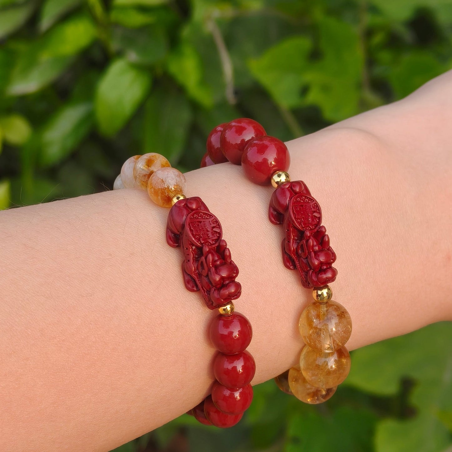 Luck of Wealth Cinnabar, Citrine & Pixiu Designed Bracelet - M - starViolet