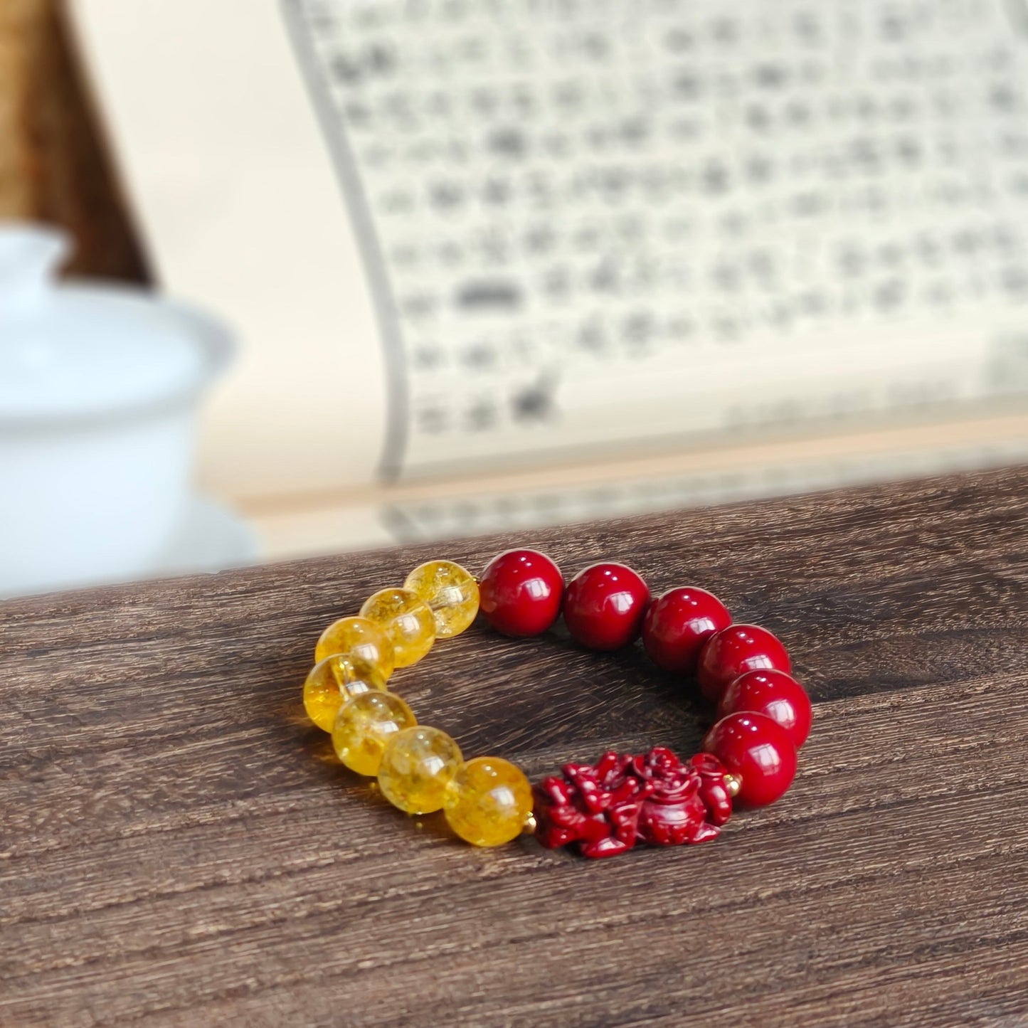 Luck of Wealth Cinnabar, Citrine & Pixiu Designed Bracelet - M - starViolet