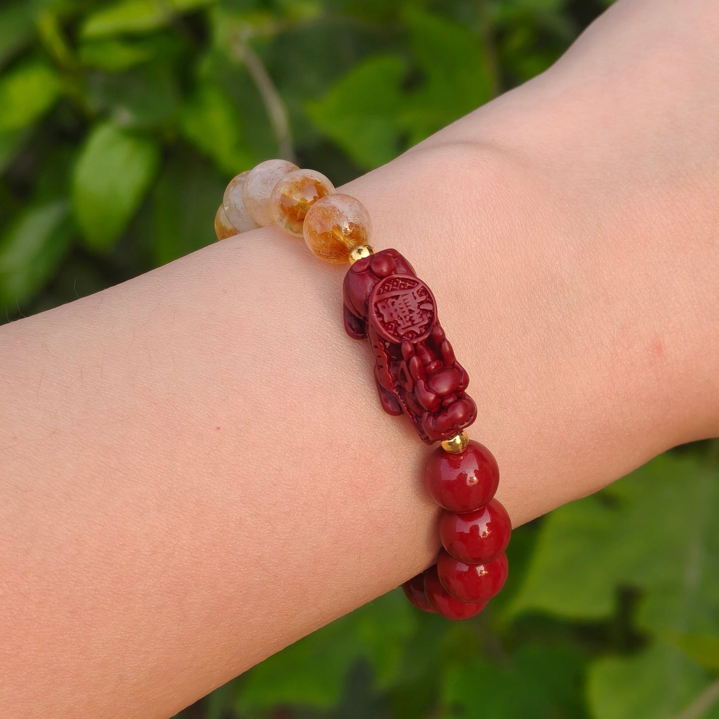 Luck of Wealth Cinnabar, Citrine & Pixiu Designed Bracelet - M - starViolet