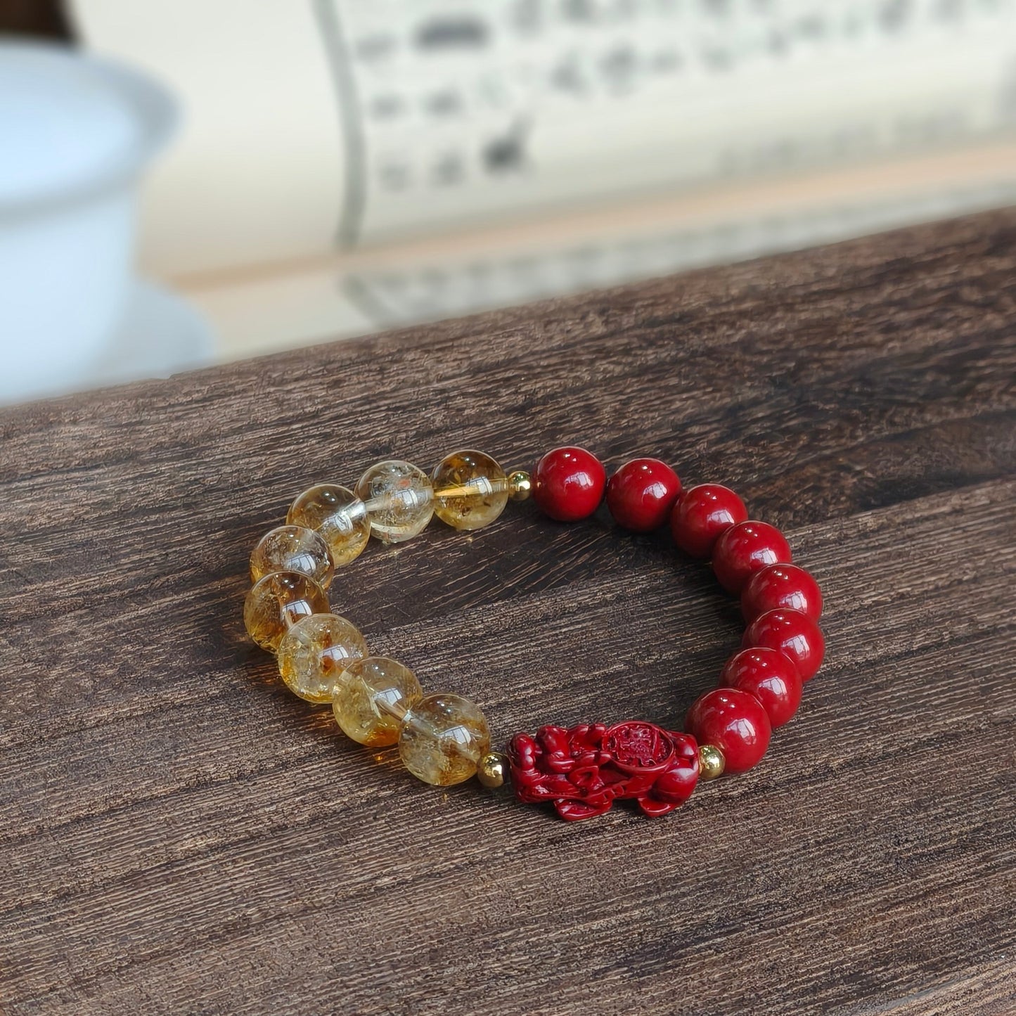 Luck of Wealth Cinnabar, Citrine & Pixiu Designed Bracelet - M - starViolet
