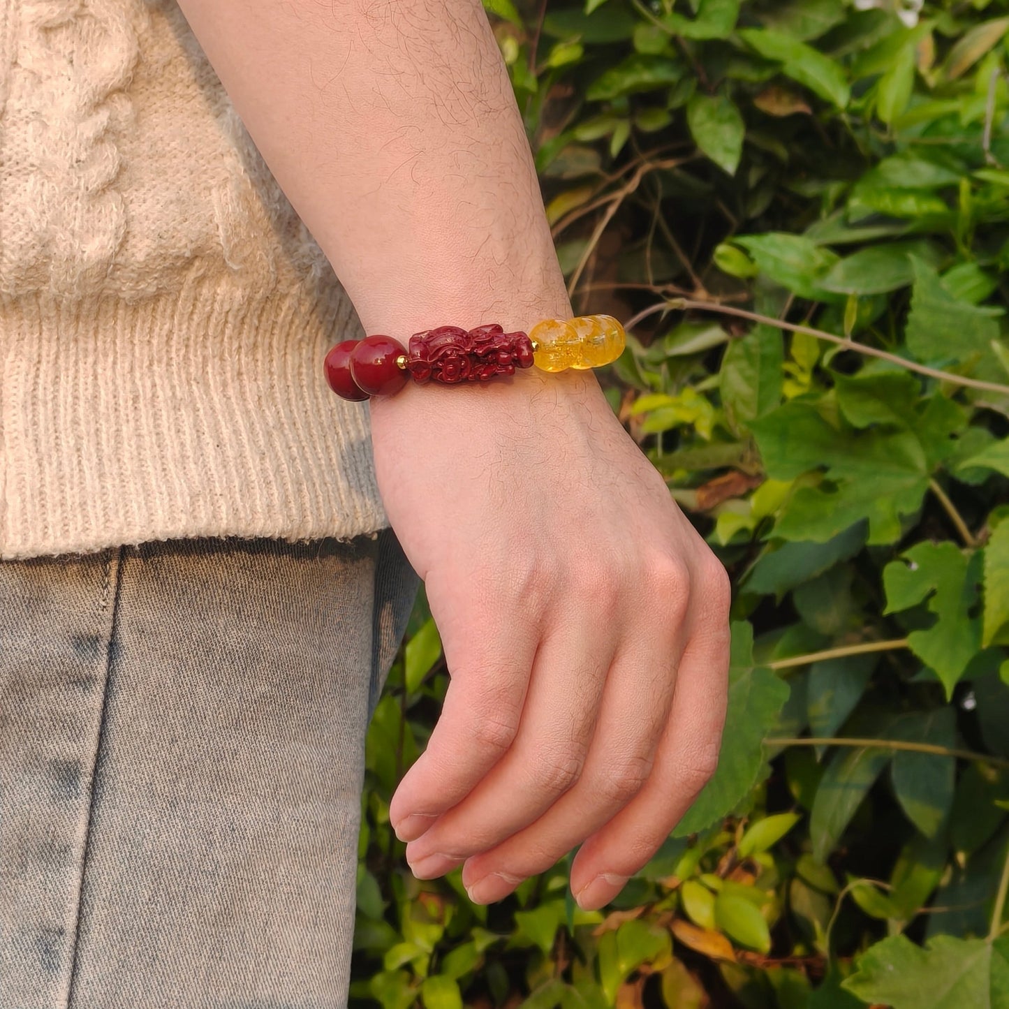 Luck of Wealth Cinnabar, Citrine & Pixiu Designed Bracelet - M - starViolet