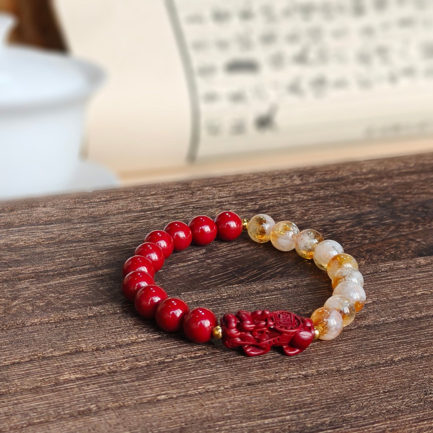 Luck of Wealth Cinnabar, Citrine & Pixiu Designed Bracelet - M - starViolet