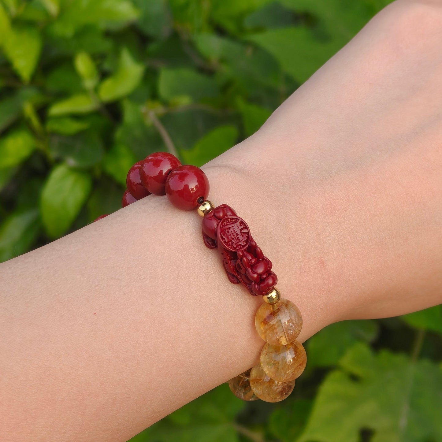 Luck of Wealth Cinnabar, Citrine & Pixiu Designed Bracelet - M - starViolet