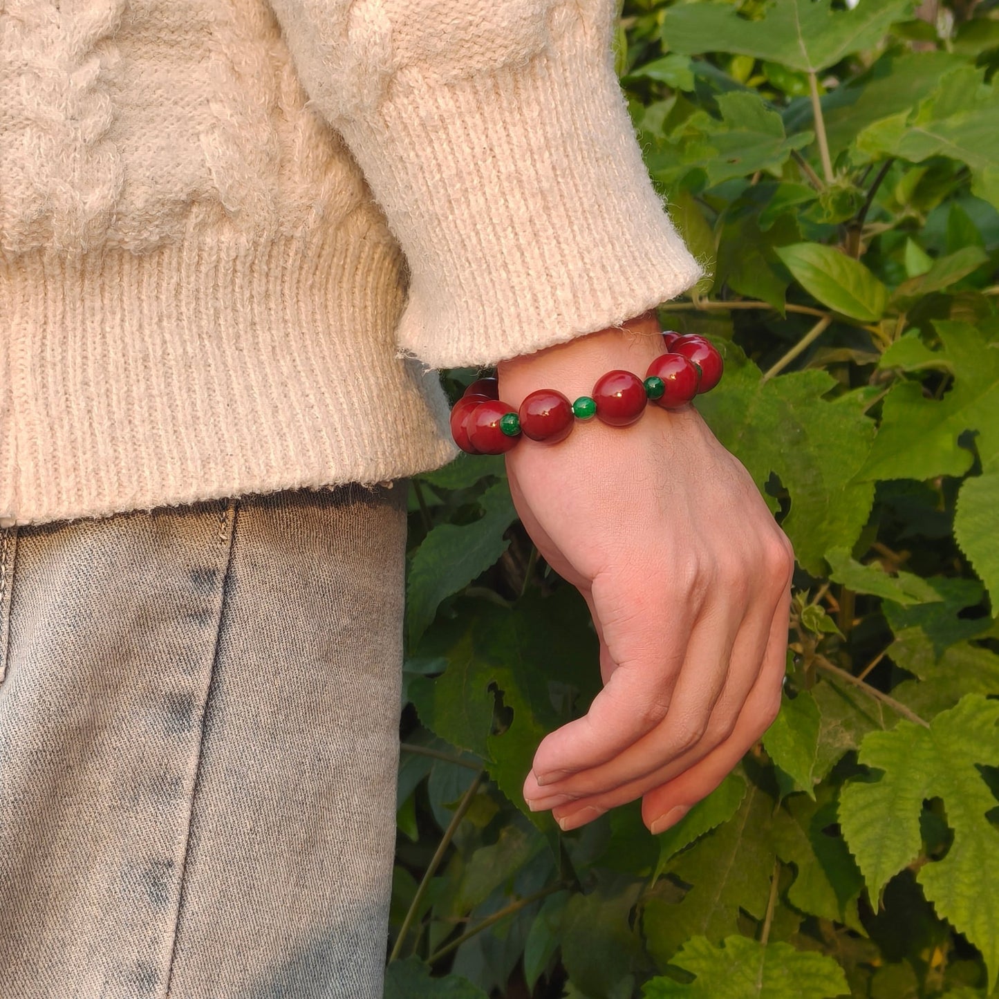Wood Element Energy Cinnabar Bracelet male - M - starViolet