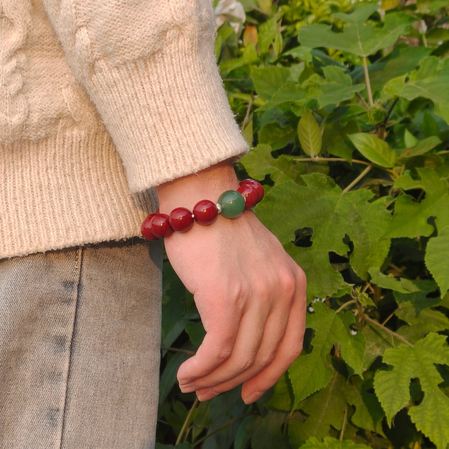 Wood Element Energy Cinnabar Bracelet male - M - starViolet