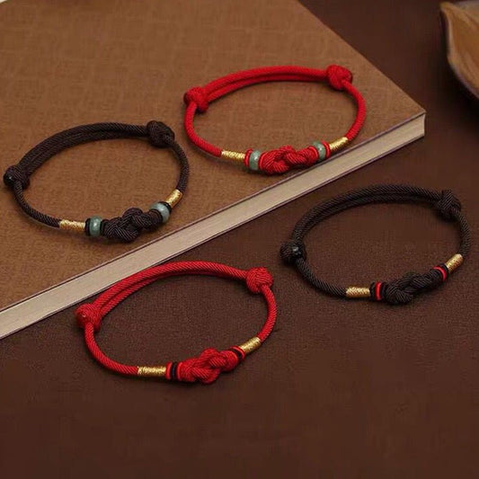 Buddhist Jade Red String Bracelet with Luck Knot (Couple Style) - M - starViolet