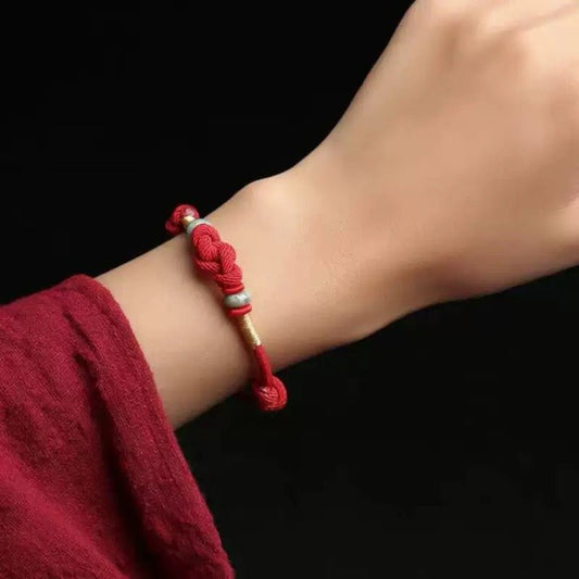 Buddhist Jade Red String Bracelet with Luck Knot (Couple Style) - M - starViolet