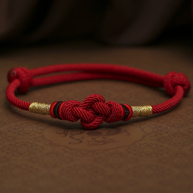 Buddhist Jade Red String Bracelet with Luck Knot (Couple Style) - M - starViolet