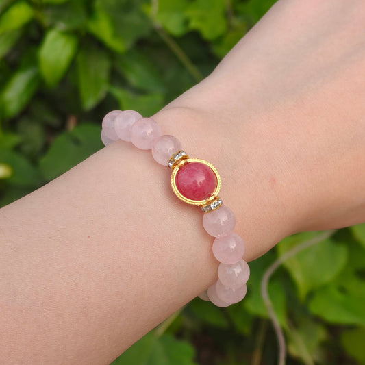 Luck of Love Cinnabar & Rose Quartz Designed Bracelet - M - starViolet