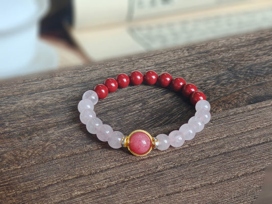 Luck of Love Cinnabar & Rose Quartz Designed Bracelet - M - starViolet